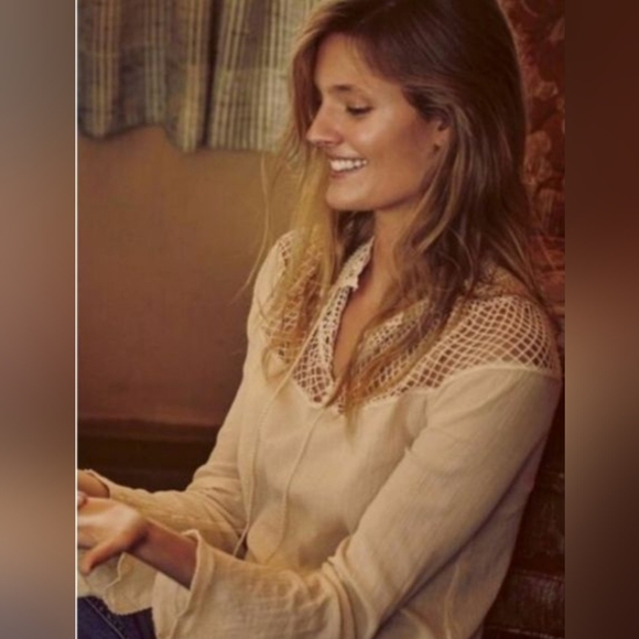 NWT Free People On the Island Crochet Neckline Yoke Blouse - Picture 2 of 9